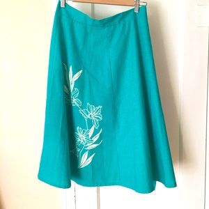 Vintage turquoise skirt from the 1970s, excellent condition, embroidery